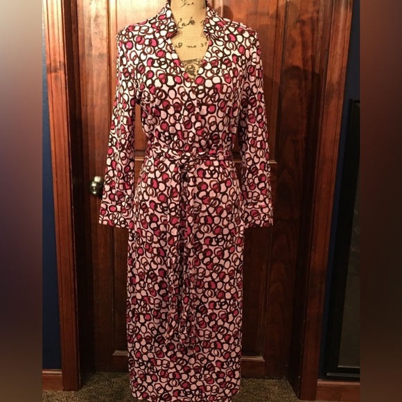 Diane Von Furstenberg Pants - Diane Von Furstenberg Justin Silk Jersey Wrap Dress in Pink & Brown Circles